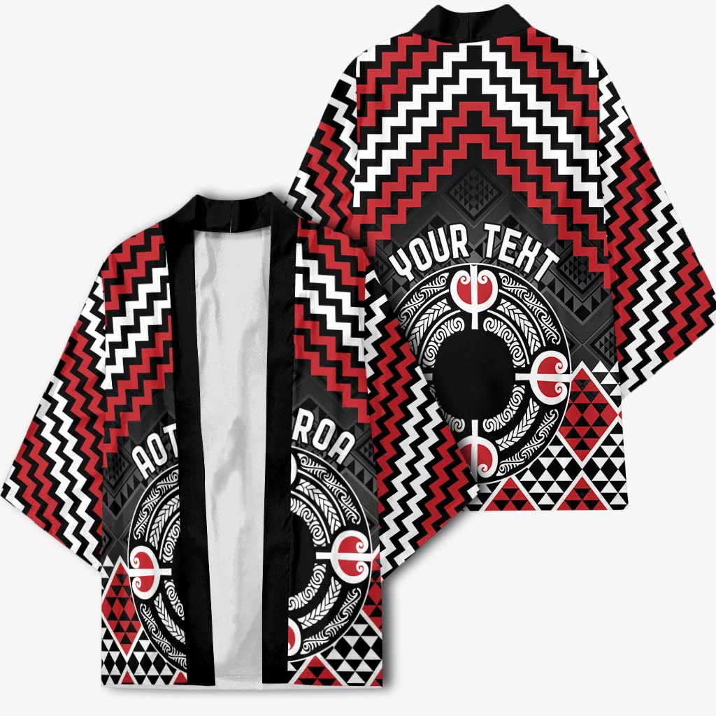 Personalised Aotearoa Niho Taniwha Motif Kimono Red Style - Aussie Hoodie
