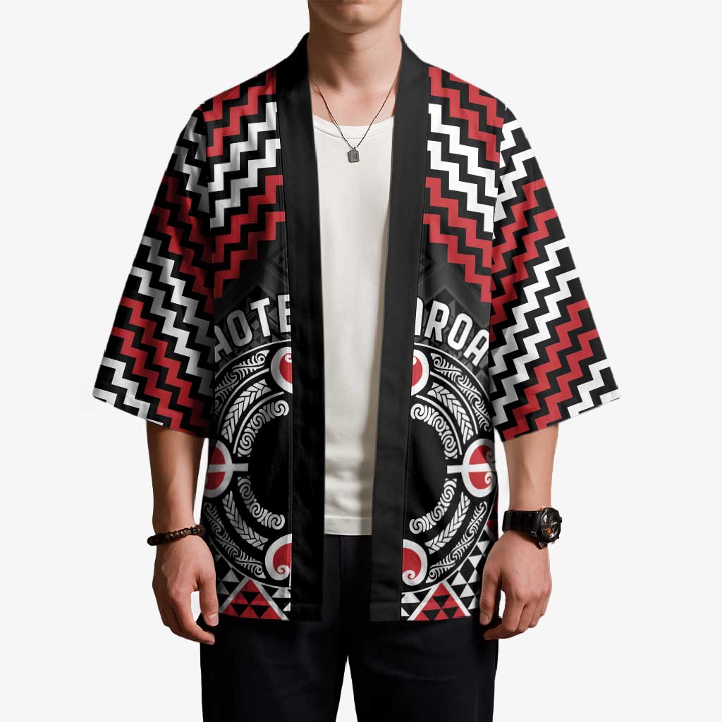 Personalised Aotearoa Niho Taniwha Motif Kimono Red Style - Aussie Hoodie