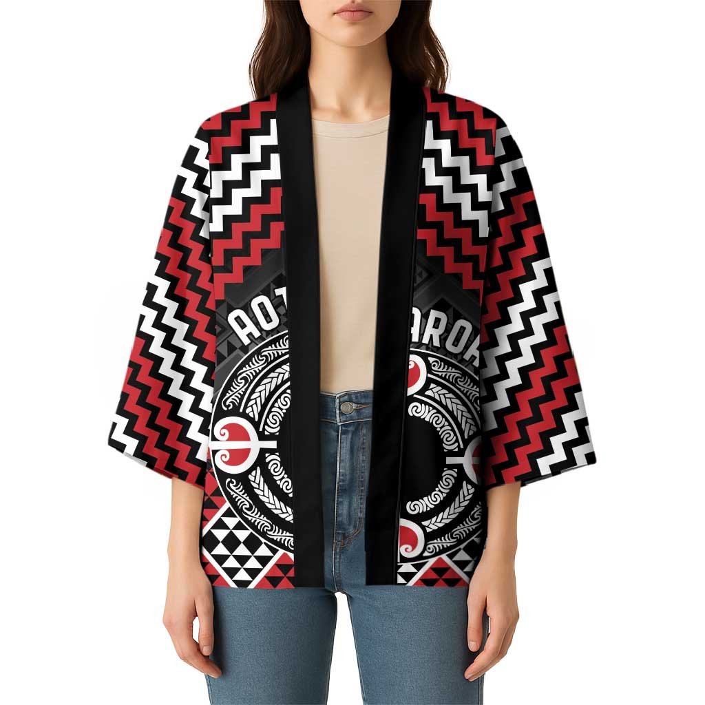 Personalised Aotearoa Niho Taniwha Motif Kimono Red Style - Aussie Hoodie