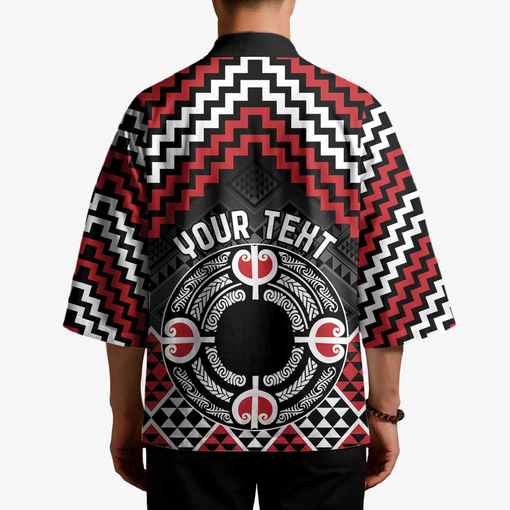 Personalised Aotearoa Niho Taniwha Motif Kimono Red Style - Aussie Hoodie
