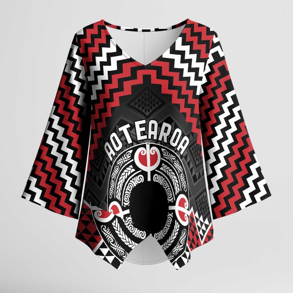 Personalised Aotearoa Niho Taniwha Motif Kimono Sleeve Blouse Red Style - Aussie Hoodie