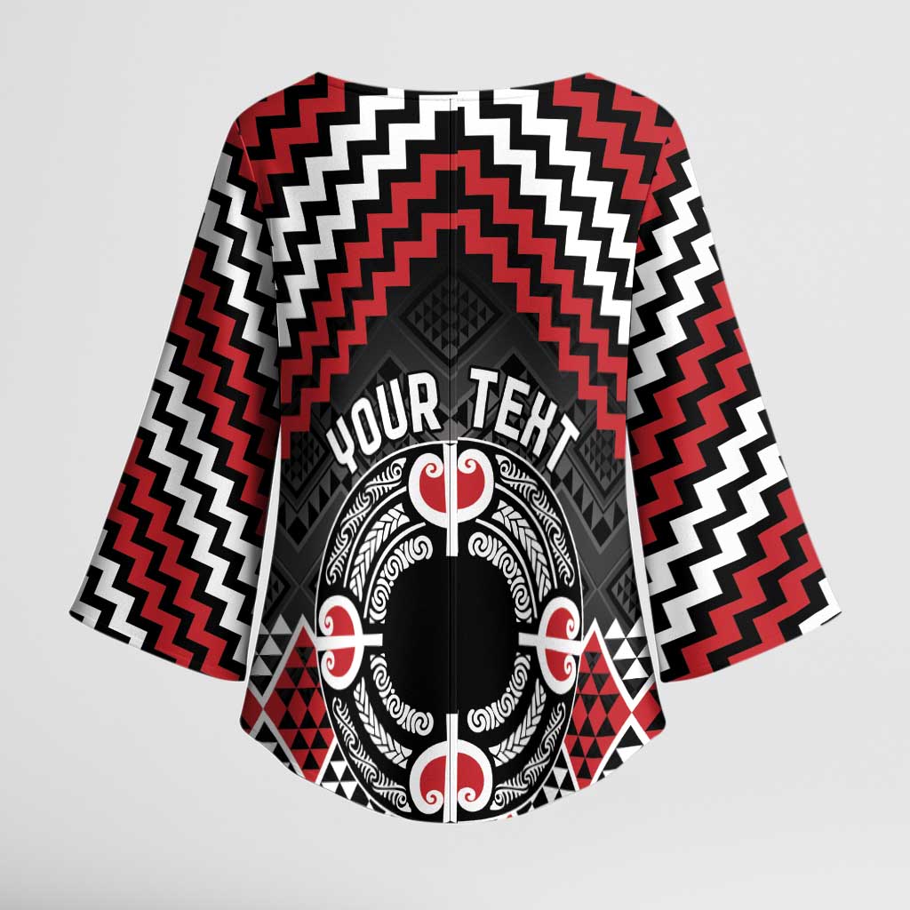 Personalised Aotearoa Niho Taniwha Motif Kimono Sleeve Blouse Red Style - Aussie Hoodie