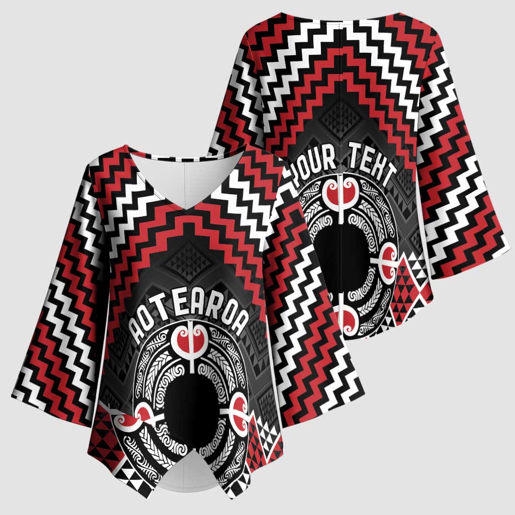Personalised Aotearoa Niho Taniwha Motif Kimono Sleeve Blouse Red Style - Aussie Hoodie