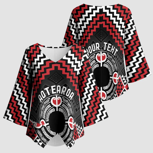 Personalised Aotearoa Niho Taniwha Motif Kimono Sleeve Blouse Red Style - Aussie Hoodie