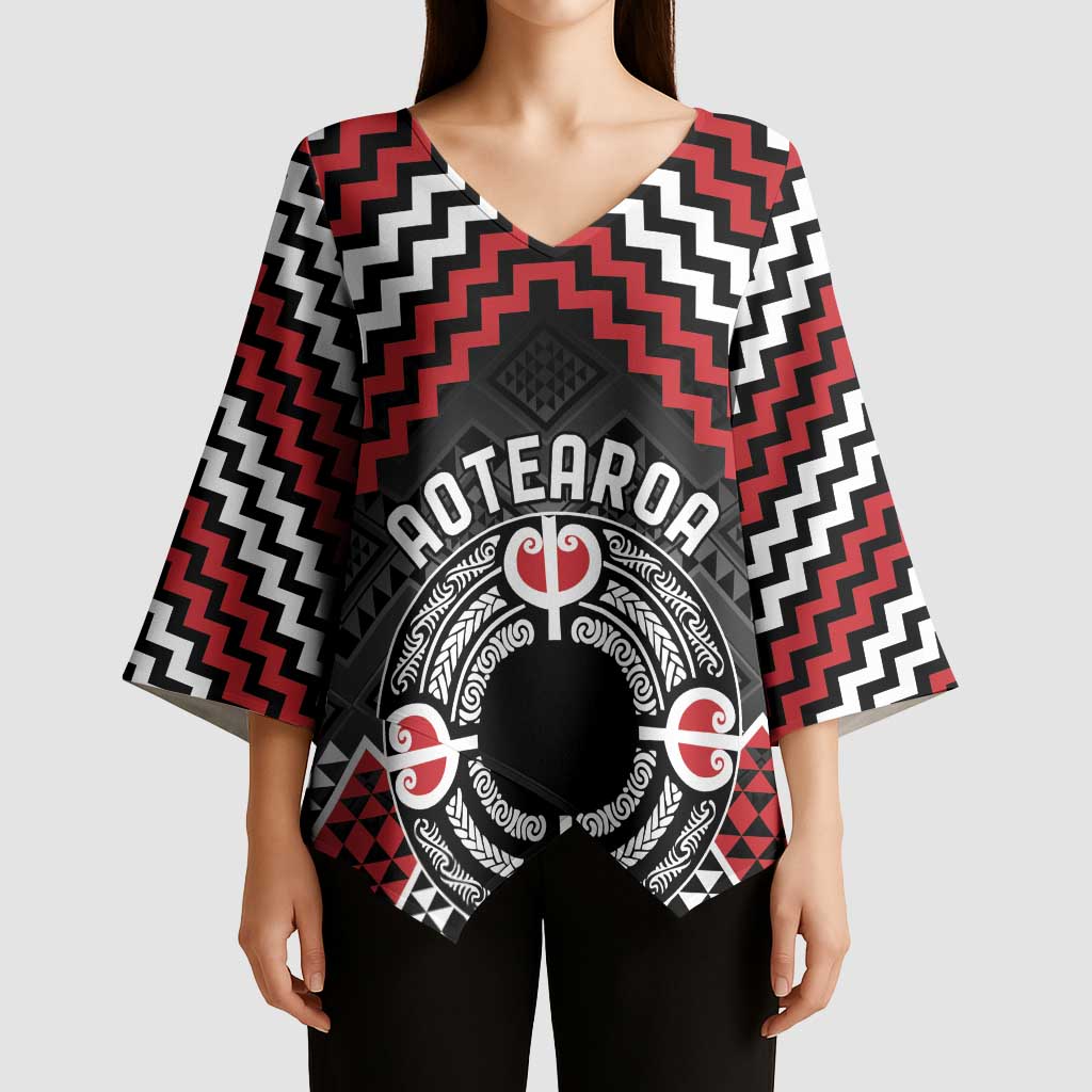 Personalised Aotearoa Niho Taniwha Motif Kimono Sleeve Blouse Red Style - Aussie Hoodie