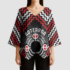 Personalised Aotearoa Niho Taniwha Motif Kimono Sleeve Blouse Red Style - Aussie Hoodie