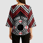 Personalised Aotearoa Niho Taniwha Motif Kimono Sleeve Blouse Red Style - Aussie Hoodie