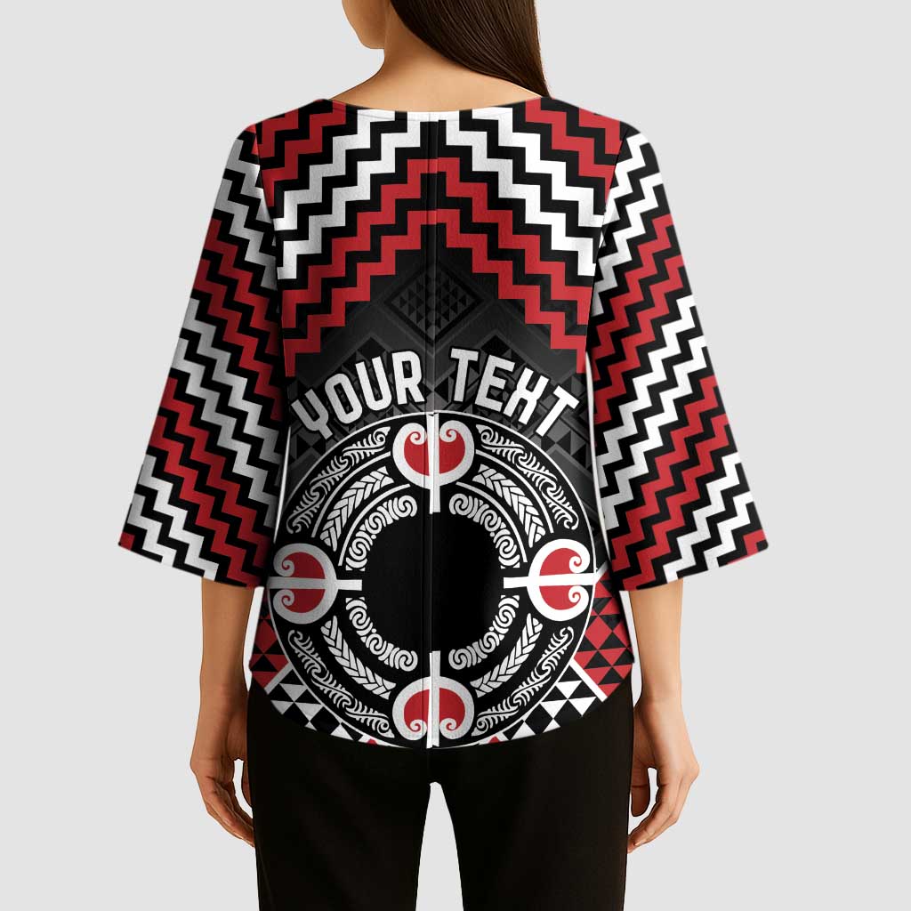 Personalised Aotearoa Niho Taniwha Motif Kimono Sleeve Blouse Red Style - Aussie Hoodie