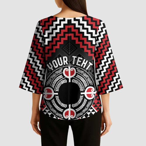 Personalised Aotearoa Niho Taniwha Motif Kimono Sleeve Blouse Red Style - Aussie Hoodie