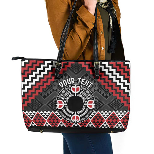Personalised Aotearoa Niho Taniwha Motif Leather Tote Bag Red Style
