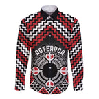 Personalised Aotearoa Niho Taniwha Motif Long Sleeve Button Shirt Red Style