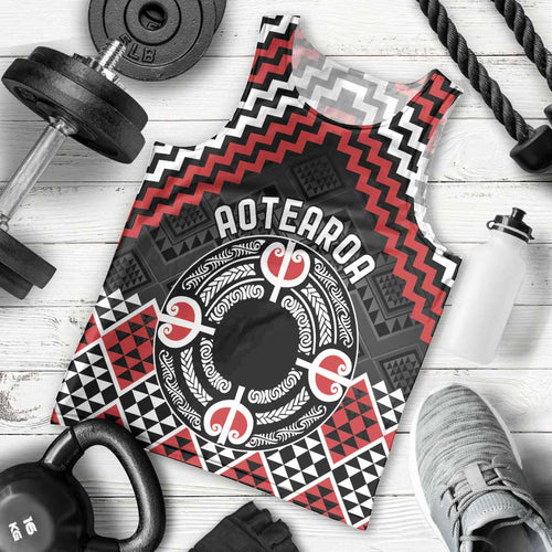 Personalised Aotearoa Niho Taniwha Motif Men Tank Top Red Style