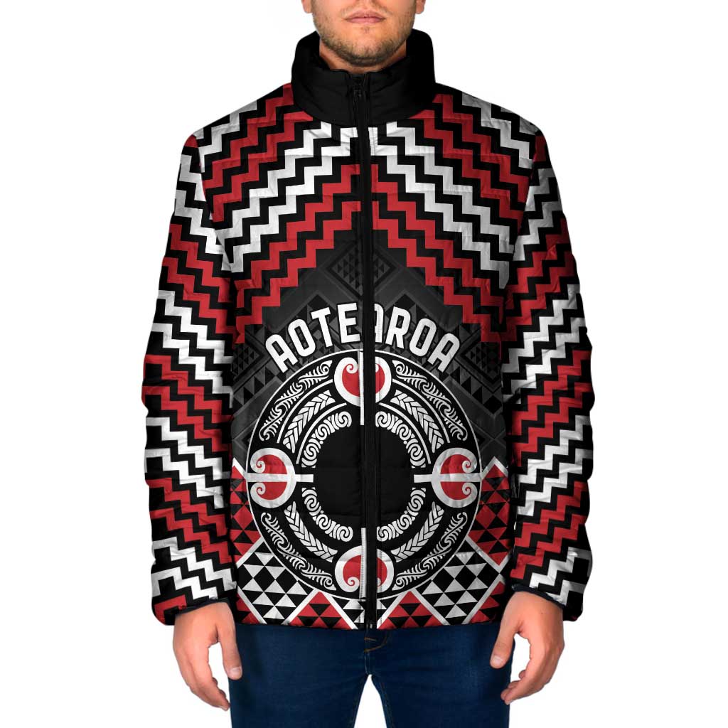 Personalised Aotearoa Niho Taniwha Motif Padded Jacket Red Style - Aussie Hoodie