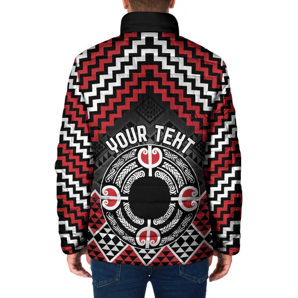 Personalised Aotearoa Niho Taniwha Motif Padded Jacket Red Style - Aussie Hoodie