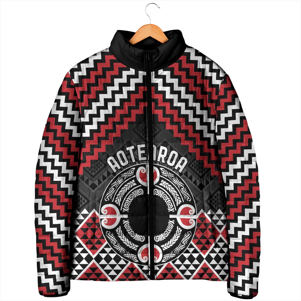 Personalised Aotearoa Niho Taniwha Motif Padded Jacket Red Style - Aussie Hoodie