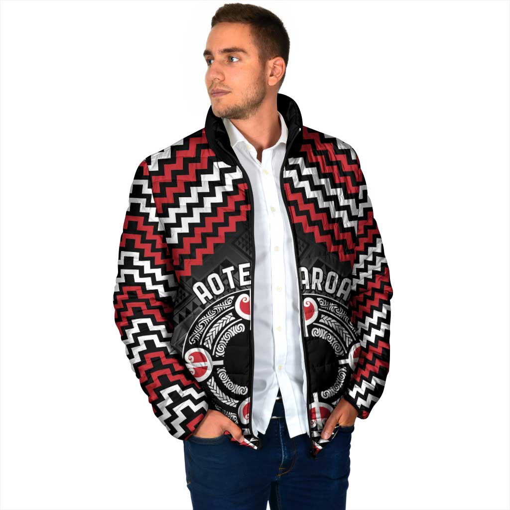Personalised Aotearoa Niho Taniwha Motif Padded Jacket Red Style - Aussie Hoodie