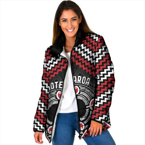 Personalised Aotearoa Niho Taniwha Motif Padded Jacket Red Style - Aussie Hoodie