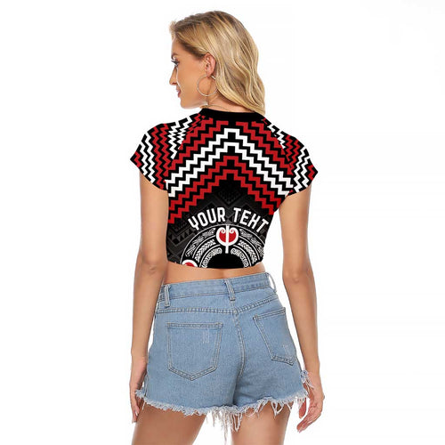 Personalised Aotearoa Niho Taniwha Motif Raglan Cropped T Shirt Red Style
