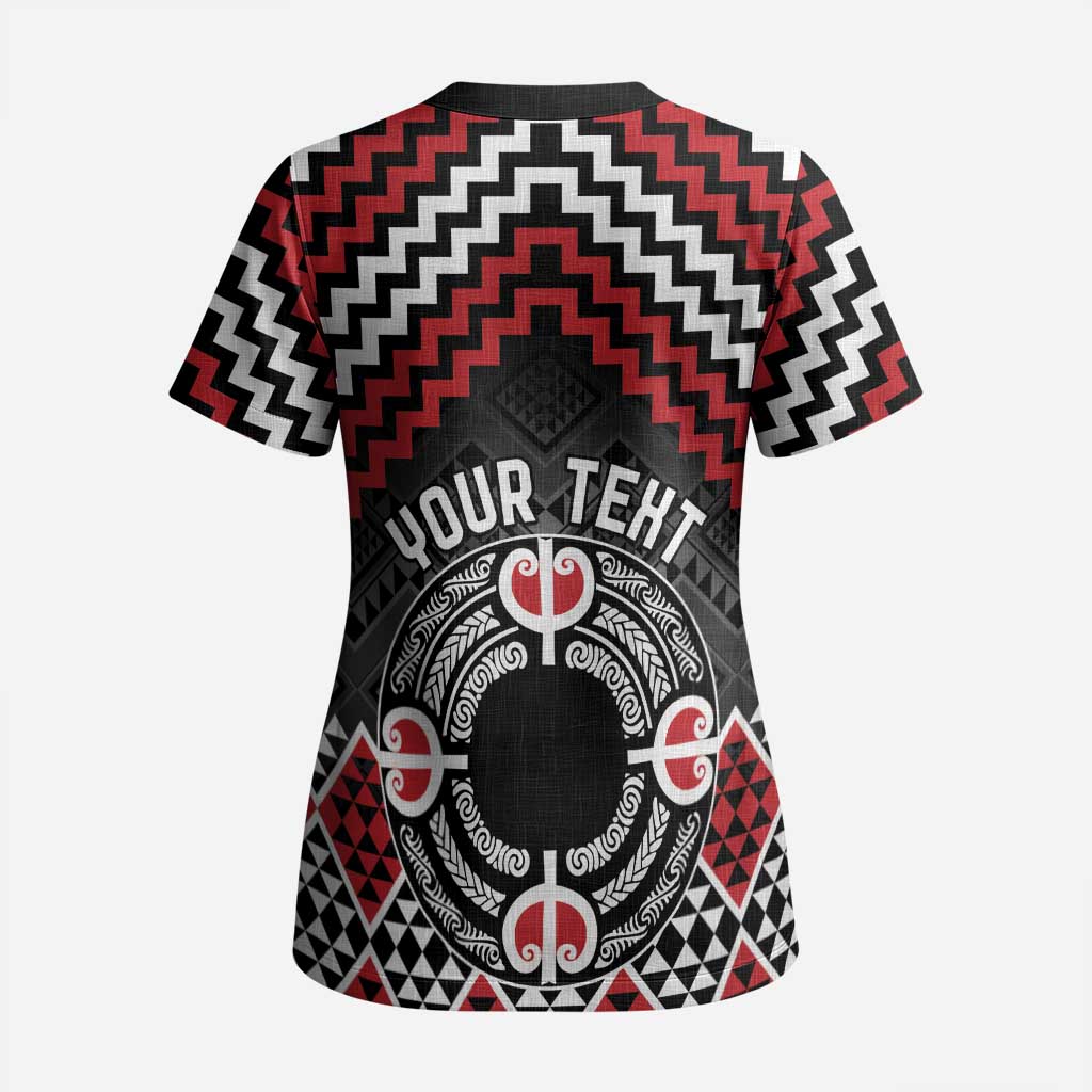 Personalised Aotearoa Niho Taniwha Motif Scrub Top Red Style - Aussie Hoodie