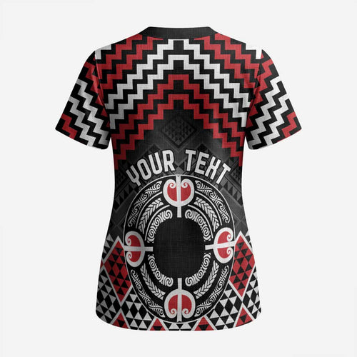 Personalised Aotearoa Niho Taniwha Motif Scrub Top Red Style - Aussie Hoodie