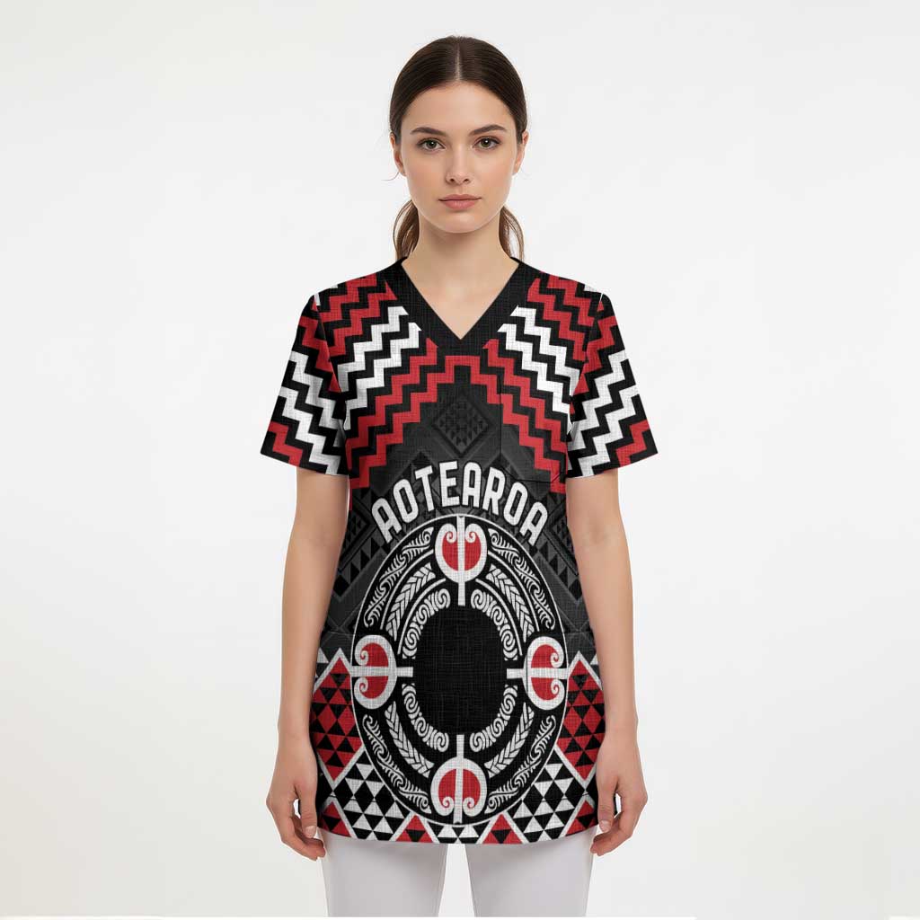 Personalised Aotearoa Niho Taniwha Motif Scrub Top Red Style - Aussie Hoodie
