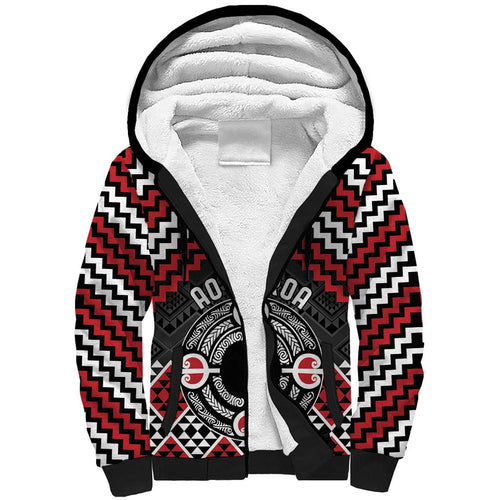 Personalised Aotearoa Niho Taniwha Motif Sherpa Hoodie Red Style