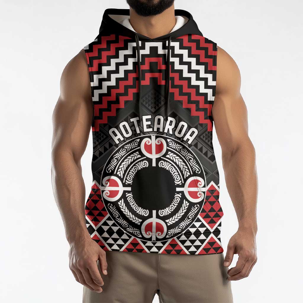 Personalised Aotearoa Niho Taniwha Motif Sleeveless Hoodie Red Style - Aussie Hoodie