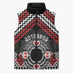 Personalised Aotearoa Niho Taniwha Motif Sleeveless Puffer Jacket Red Style - Aussie Hoodie