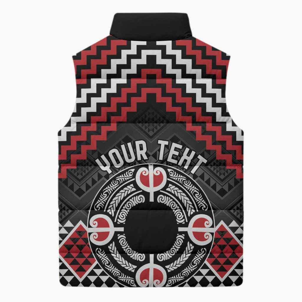 Personalised Aotearoa Niho Taniwha Motif Sleeveless Puffer Jacket Red Style - Aussie Hoodie