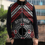 Personalised Aotearoa Niho Taniwha Motif Sleeveless Puffer Jacket Red Style - Aussie Hoodie
