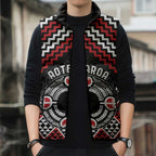Personalised Aotearoa Niho Taniwha Motif Sleeveless Puffer Jacket Red Style - Aussie Hoodie