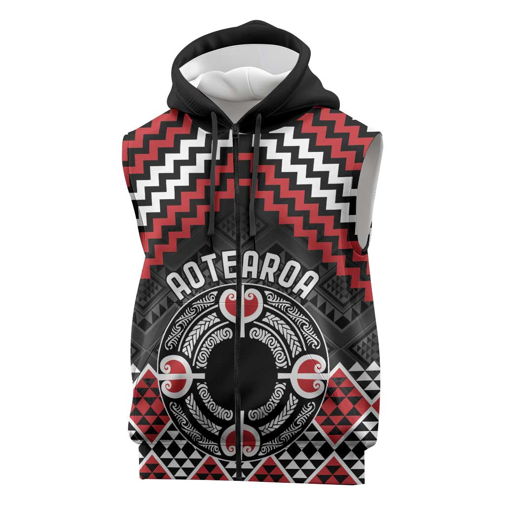 Personalised Aotearoa Niho Taniwha Motif Sleeveless Zip Hoodie Red Style LT9