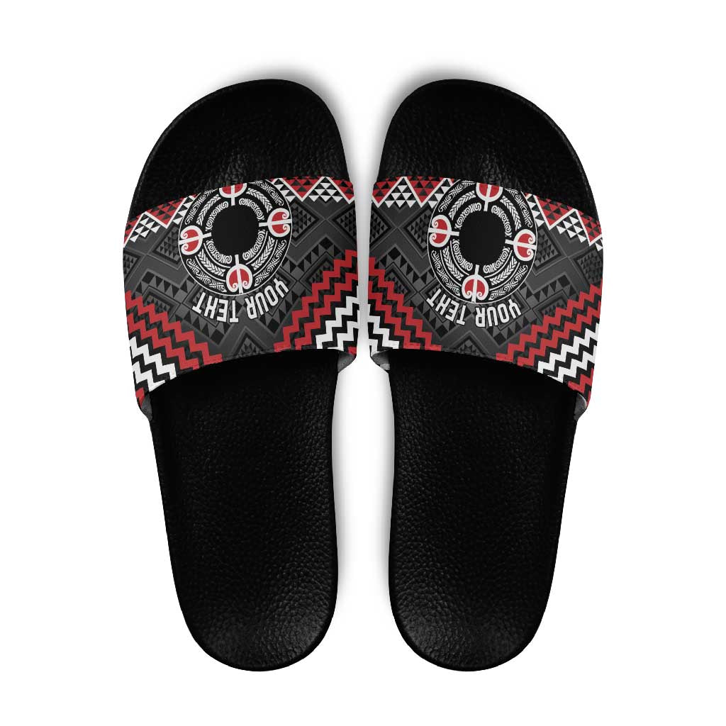 Personalised Aotearoa Niho Taniwha Motif Slide Sandals Red Style - Aussie Hoodie