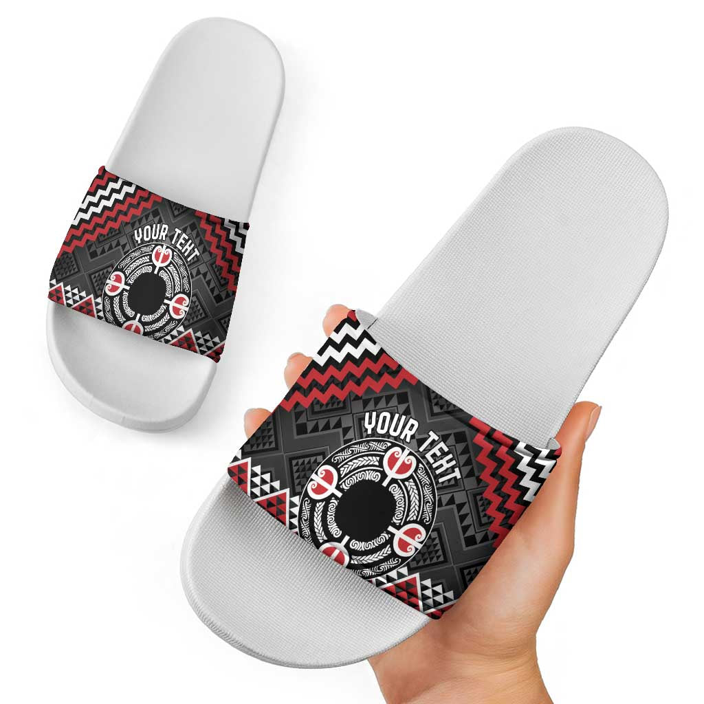 Personalised Aotearoa Niho Taniwha Motif Slide Sandals Red Style - Aussie Hoodie