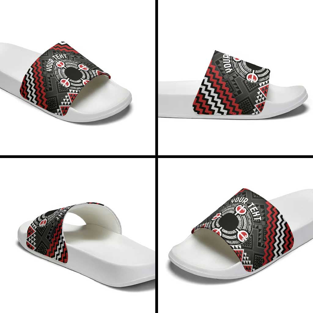Personalised Aotearoa Niho Taniwha Motif Slide Sandals Red Style - Aussie Hoodie