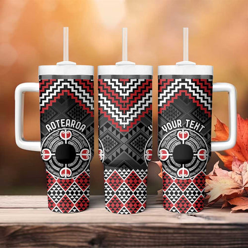 Personalised Aotearoa Niho Taniwha Motif Tumbler With Handle Red Style