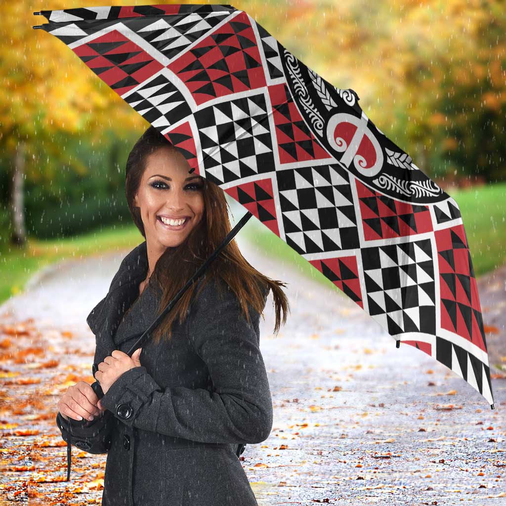 Personalised Aotearoa Niho Taniwha Motif Umbrella Red Style - Aussie Hoodie