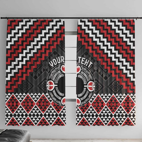 Personalised Aotearoa Niho Taniwha Motif Window Curtain Red Style