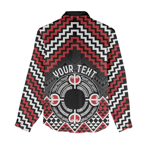 Personalised Aotearoa Niho Taniwha Motif Women Casual Shirt Red Style