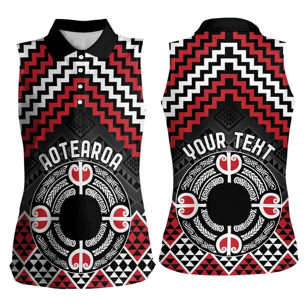 Personalised Aotearoa Niho Taniwha Motif Women Sleeveless Polo Shirt Red Style