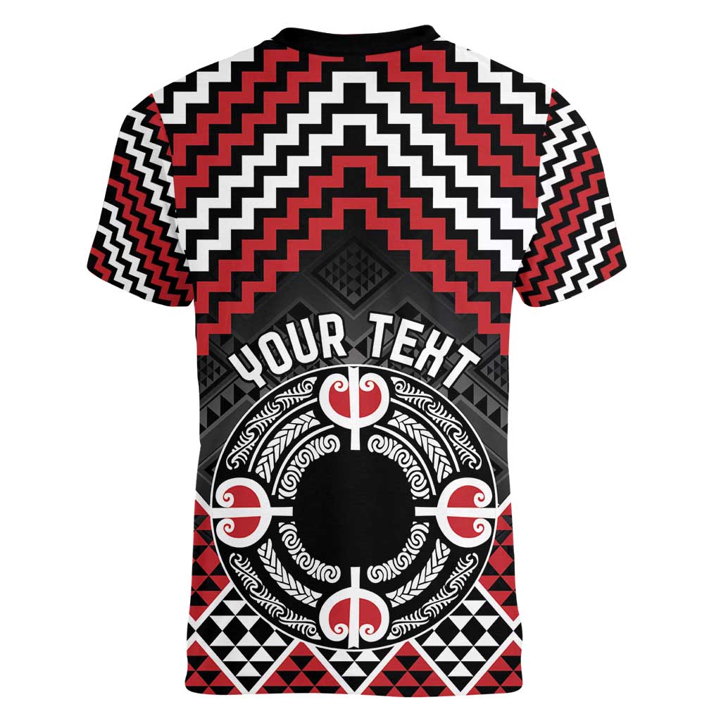 Personalised Aotearoa Niho Taniwha Motif Women V-Neck T-Shirt Red Style