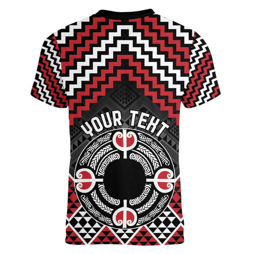 Personalised Aotearoa Niho Taniwha Motif Women V-Neck T-Shirt Red Style
