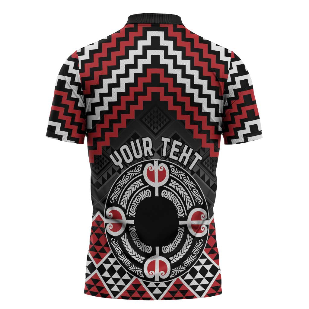 Personalised Aotearoa Niho Taniwha Motif Zipper Polo Shirt Red Style - Aussie Hoodie