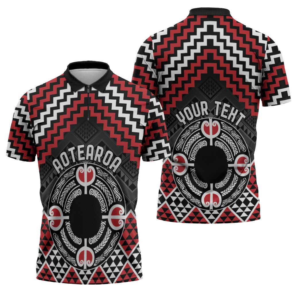 Personalised Aotearoa Niho Taniwha Motif Zipper Polo Shirt Red Style - Aussie Hoodie