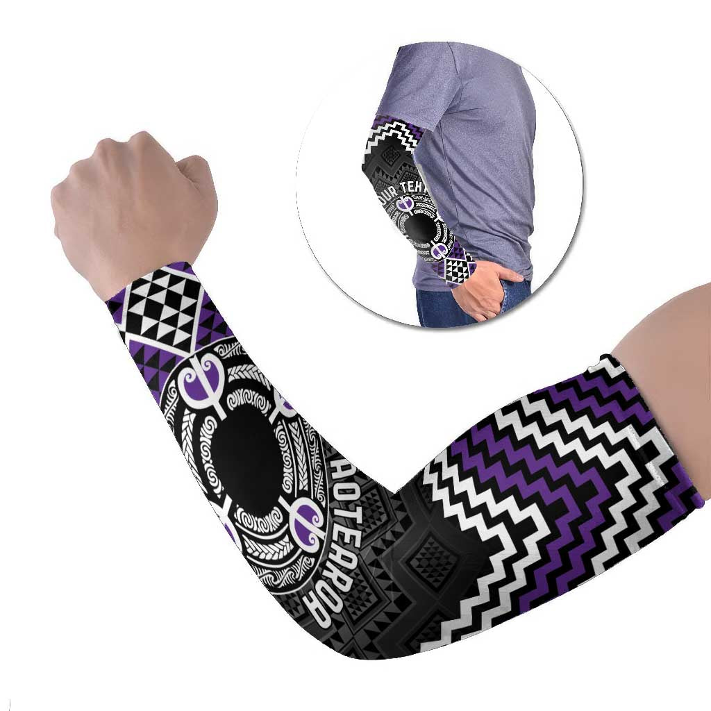 Personalised Aotearoa Niho Taniwha Motif Arm Sleeves Violet Style - Aussie Hoodie