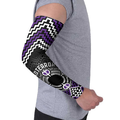 Personalised Aotearoa Niho Taniwha Motif Arm Sleeves Violet Style - Aussie Hoodie