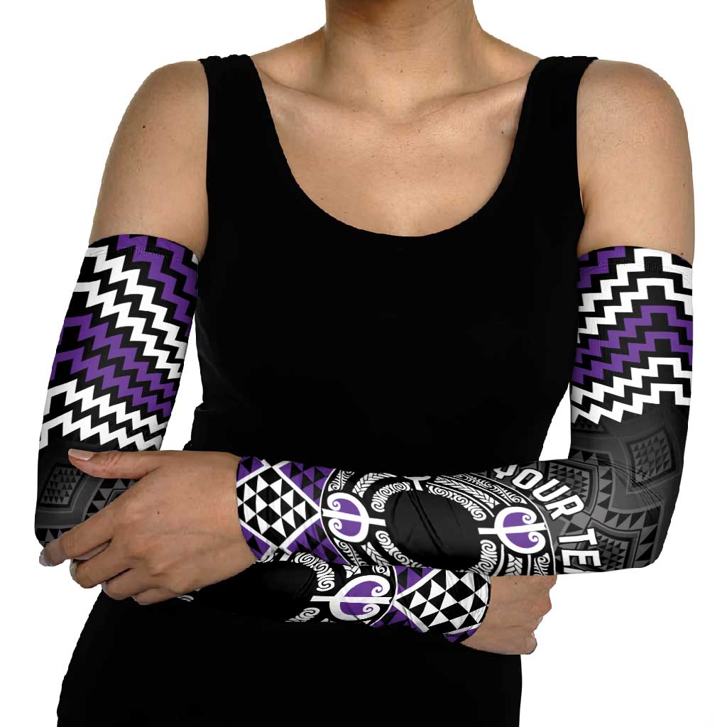 Personalised Aotearoa Niho Taniwha Motif Arm Sleeves Violet Style - Aussie Hoodie