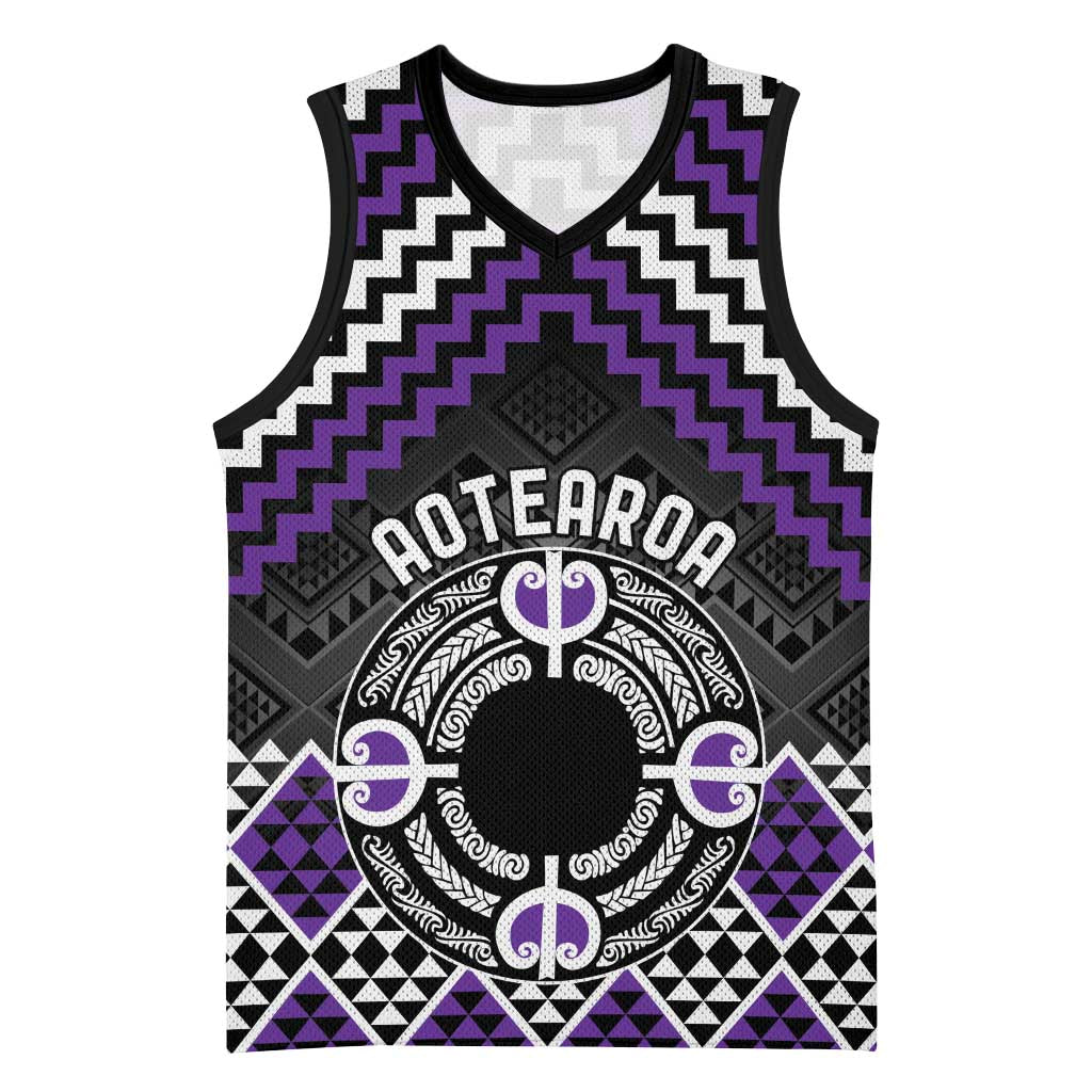 Personalised Aotearoa Niho Taniwha Motif Basketball Jersey Violet Style - Aussie Hoodie