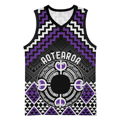 Personalised Aotearoa Niho Taniwha Motif Basketball Jersey Violet Style - Aussie Hoodie
