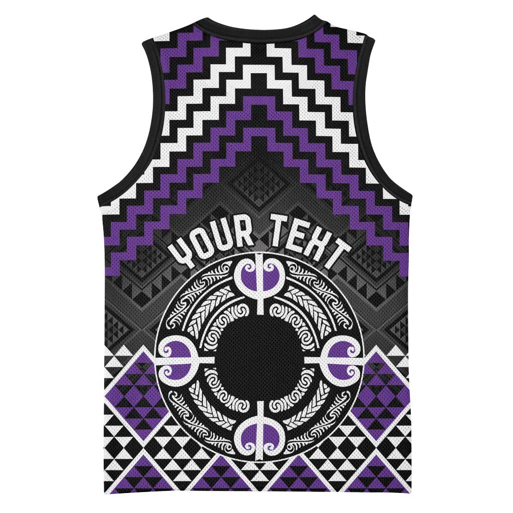 Personalised Aotearoa Niho Taniwha Motif Basketball Jersey Violet Style - Aussie Hoodie